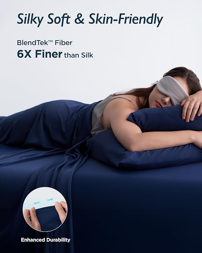Breescape Cooling Sheet Set Full Size - BlendTek™ Dry & Cool Technology for Hot Sleepers and Night Sweats, Q-Max>0.46 Tech, Deep Pocket Up to 18", 360° Elastic Band, Twilight Blue