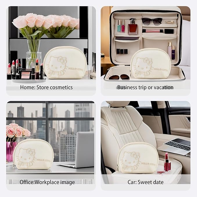 AmBealla Small Cosmetic Bag Portable Storage Bag for Women,Cute Compact Makeup Bag for Keys and Phone, White Cotton Embroidered Organizer with Wristband,Portable Travel Bag for Girls