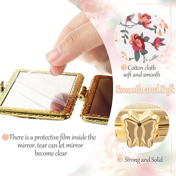 Blulu 16 Pcs Compact Mirror for Purse Small Flower Pocket Mirror Vintage Portable Floral Folding Tea Party Favors Birthday Gifts for Women Wedding Makeup Travel(Gold Edge)