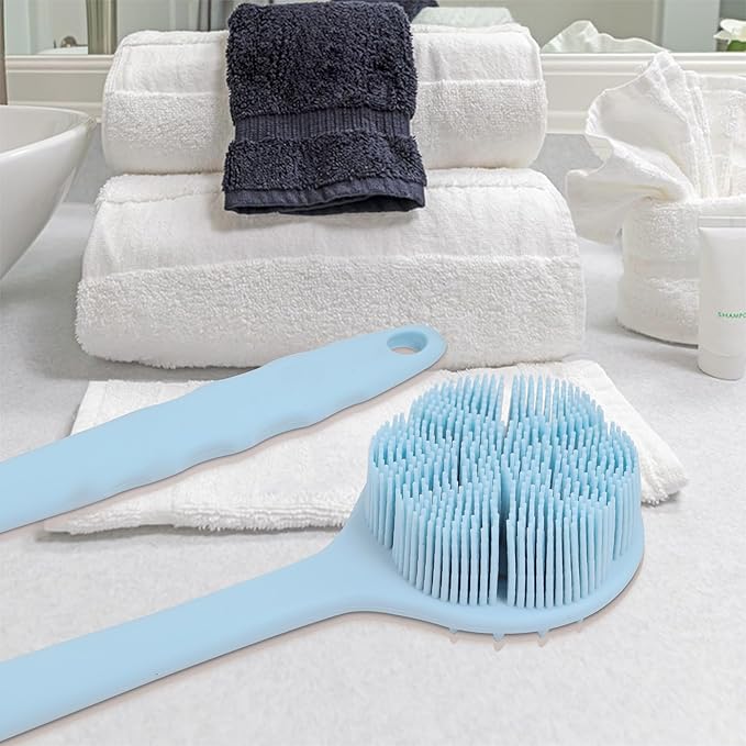 OWIIZI Extremely Soft Silicone Back Brush for Shower with Rich Lather, Reversible Body Bath Brushes Scrubber with Long Handle Skin Exfoliator for Women Elderly Wet Use