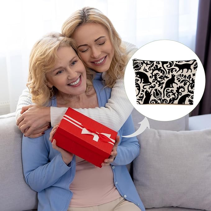 Botanical Cat Makeup Bag Cat Gifts Cosmetic Bag Cat Lover Gifts for Women Girls Friends Niece Cat Themed Gifts Cat Stuff Travel Organizer Zipper Pouch Graduation Birthday Friendship Gifts