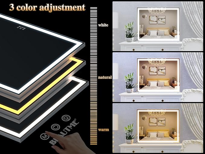 ANYHI Large Vanity Mirror with Lights, 28"x22" Makeup Mirror with Light Strip, 3 Color Modes, Dimmable, Smart Touch Control, Aluminum Frame, Tabletop or Wall Mount, White