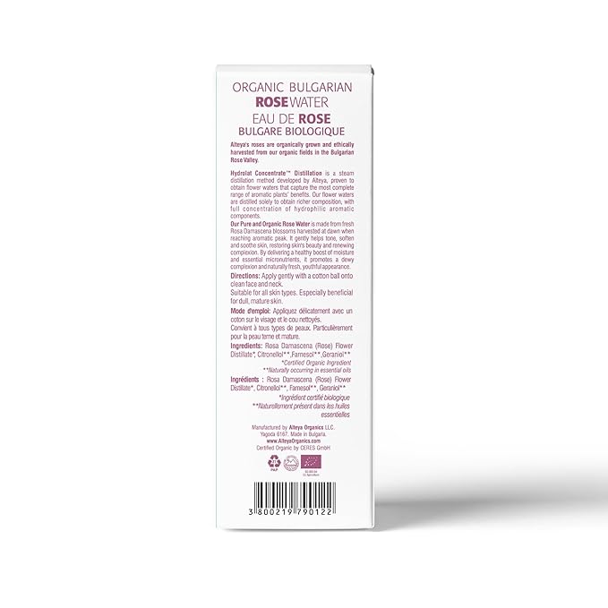 Alteya Organics Rose Water USDA Certified Organic Facial Toner, 17 Fl Oz/500mL Pure Bulgarian Rosa Damascena Flower Water, Award-Winning Moisturizer BPA-Free Bottle with Reducer
