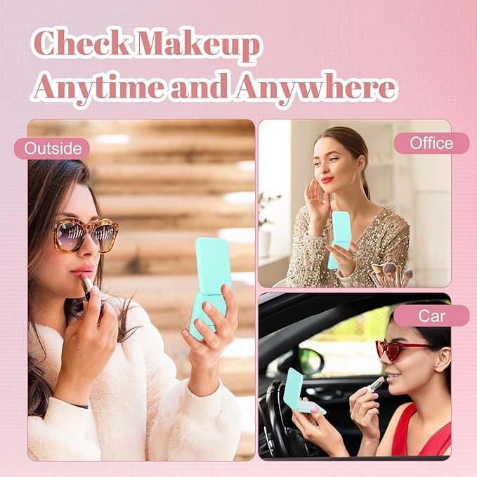 ALLROSE Compact Mirror, 1X/3X Magnifying Travel Mirror with Light Small Makeup Mirror for Purse, Pocket, Mini LED Portable Handheld Mirror Travel Essentials Gifts for Women Girls, Cyan