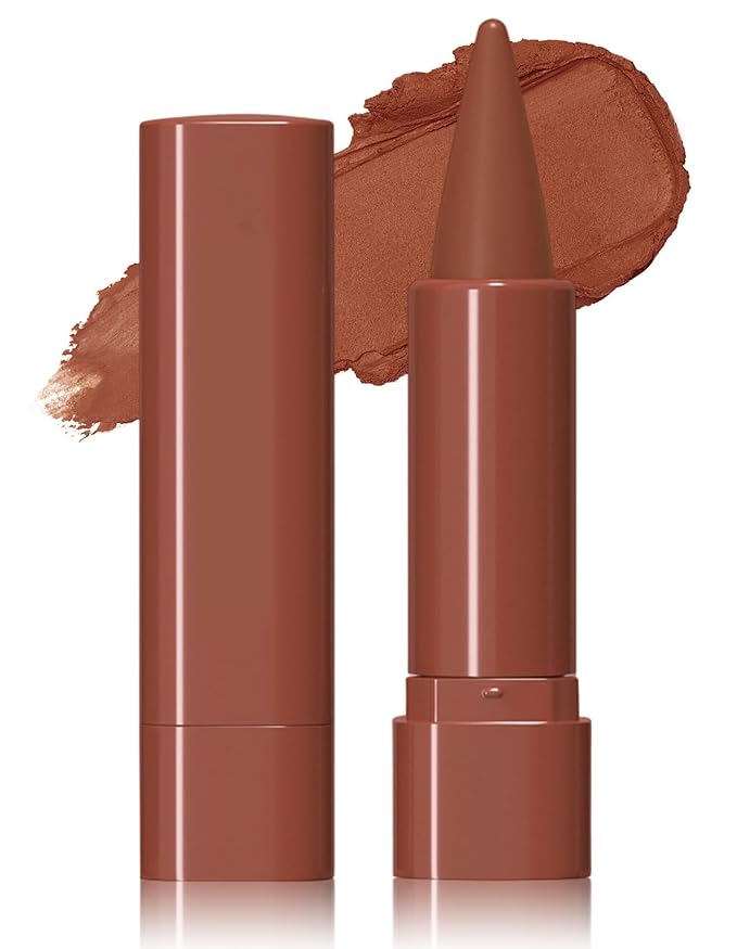 2-in-1 Lip Liner and Lipstick Lip Combo Set, Matte Nude Dark Brown Red Lip Liners, High Pigmented Long Lasting Waterproof Smudge Proof Crayon Makeup 04#