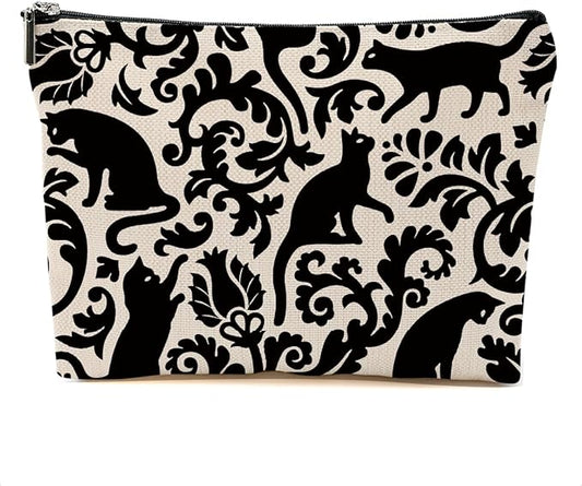 Botanical Cat Makeup Bag Cat Gifts Cosmetic Bag Cat Lover Gifts for Women Girls Friends Niece Cat Themed Gifts Cat Stuff Travel Organizer Zipper Pouch Graduation Birthday Friendship Gifts