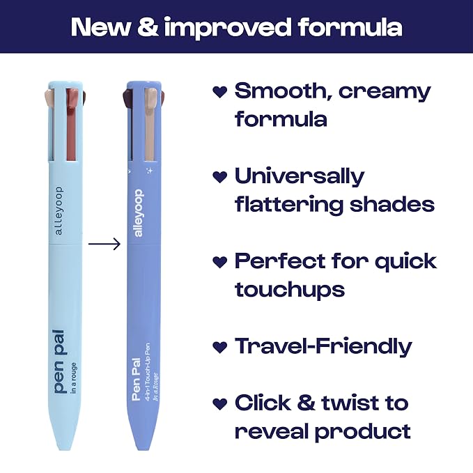 Alleyoop Pen Pal 4-in-1 Makeup Pen – Comes with Eyeliner, Lip Liner, Highlighter Makeup & Eyebrow Pencils for Women – Portable, Touch-Up On the Go – Cruelty-Free, Vegan (In A Rouge (Light))
