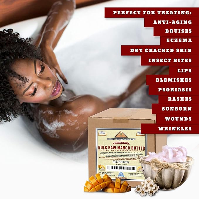 ANCIENT HEALTH REMEDIES Organic Unrefined Raw MANGO BUTTER JAR/BLOCKS Bulk, Light Mango Aroma, Non-Greasy Base for Beauty, Skin Moisturizing, DIY Base for Body Butter & Hand Creams (5 LB)