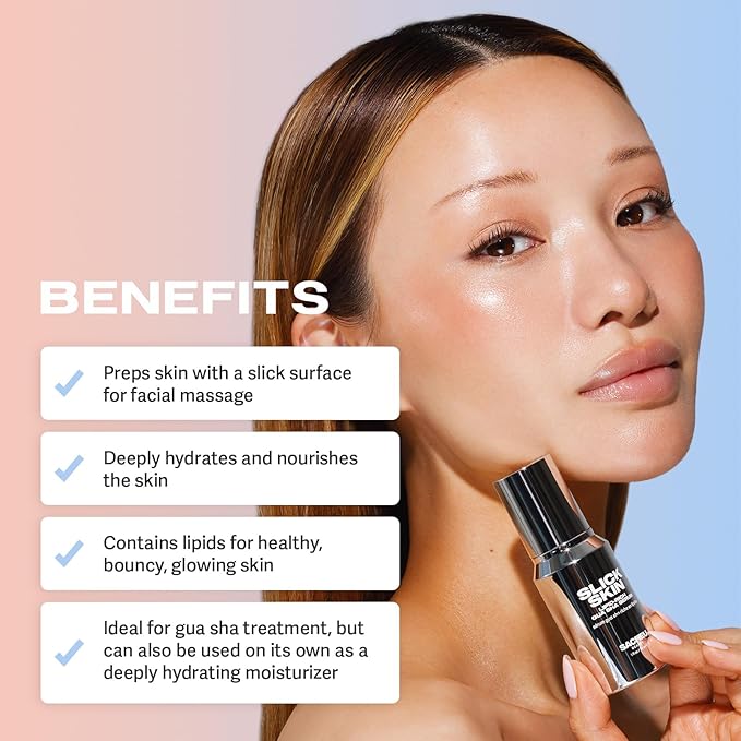 Sacheu Gua Sha Starter Kit with Slick Skin Oil — Face Gua Sha for Enhanced Lymphatic Drainage, Reduced Puffiness and Relieved Facial Tension — Metal Face Sculpting Tool With Travel Pouch