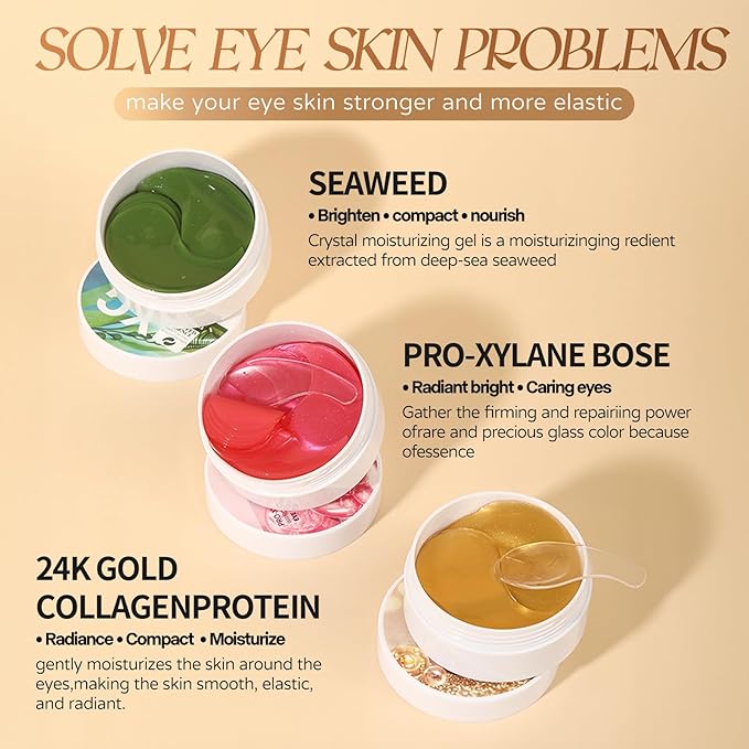 60Pcs Under Eye Patches for Dark Circles, Pro-Xylane Bose Eye Mask to Reduce Puffiness, Wrinkles & Fine Lines, Hydrating & All-Natural Skin Treatment Pads Spa Gifts for Women & Men