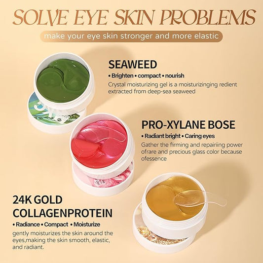 60Pcs Under Eye Patches for Dark Circles, Pro-Xylane Bose Eye Mask to Reduce Puffiness, Wrinkles & Fine Lines, Hydrating & All-Natural Skin Treatment Pads Spa Gifts for Women & Men