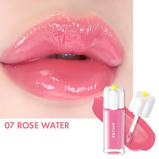 Amuse SEOUL Daisy Flower Dew Tint 07 ROSE WATER | 35% High-moisture Water Tint, Long-lasting, Vitamin E Acetate, Moisturizing, No Peel Off, Lip Treatment, Non Sticky, Korean Lip Tint for Dry Lips