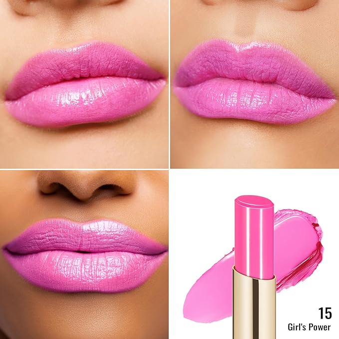 Oulac Moisturizing Shine Lipstick For Women Christmas Set 2PCS, 2 in 1 Tinted Lip Balm for Winter, Hydrated Juicy and Glossy Lip Color for Dry, Cracked and Chapped Lips, Vegan [06+15]