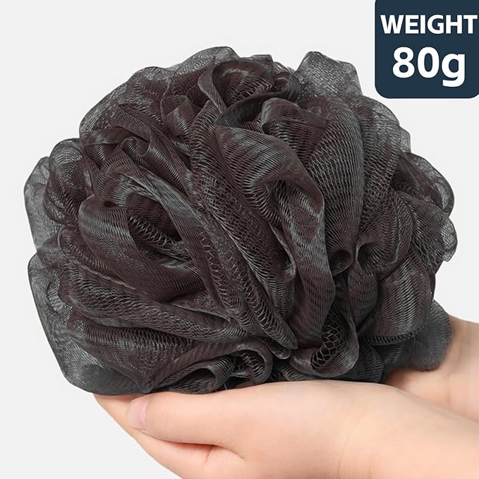 6-Pack 80g Shower Loofah for Men – Extra-Large Body Sponge with Triple-Tied Knots, High-Density Mesh, Rich Lather, Durable Exfoliating Pouf (Black)