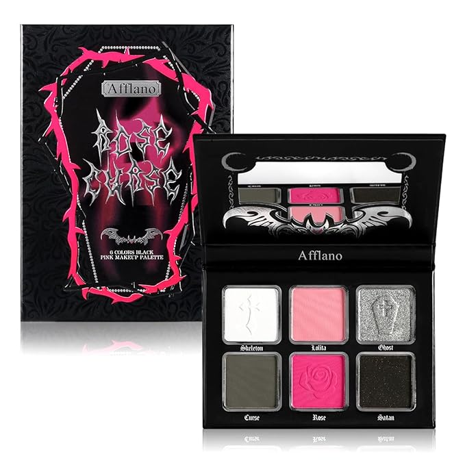 Afflano Pink Goth Eyeshadow Palette, Pink Smokey Eyes Makeup Eyeshadow Pallet With Mirror, for Goth Girls and Women Long Lasting Daily Valentine makeup, Dark Emo Halloween Clown SFX Gothic Looks