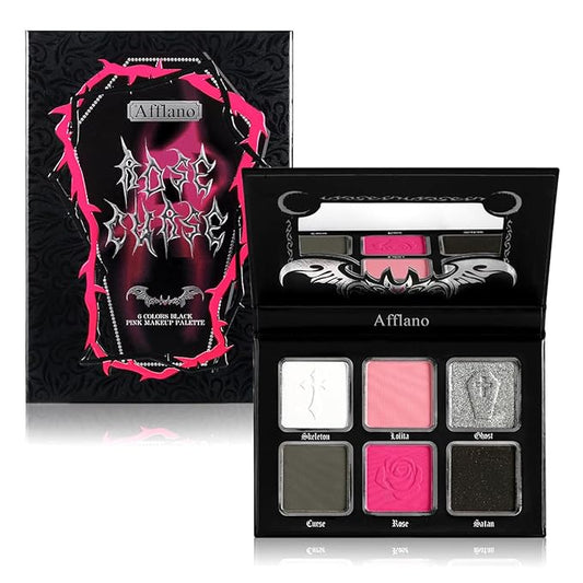 Afflano Pink Goth Eyeshadow Palette, Pink Smokey Eyes Makeup Eyeshadow Pallet With Mirror, for Goth Girls and Women Long Lasting Daily Valentine makeup, Dark Emo Halloween Clown SFX Gothic Looks