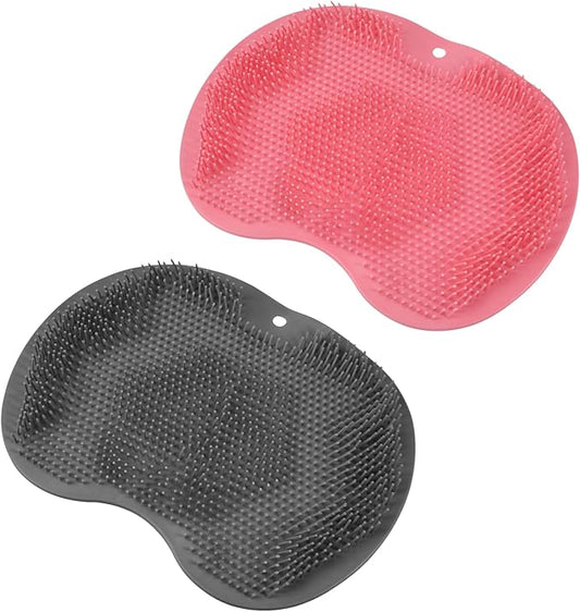 2PACK Shower Foot Scrubber Mat,Wall Mounted Back Scrubber Silicone Bath Massager Cushion Brush with Non-Slip Suction Cups,Foot Scrubber for Use in Shower for Improve Skin Exfoliation(Grey&Pink)