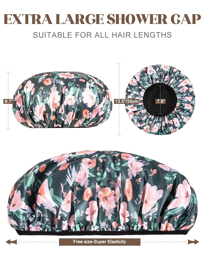 Auban Terry Lined Triple Layer Large Shower Cap for Women, Waterproof Hair Cap
