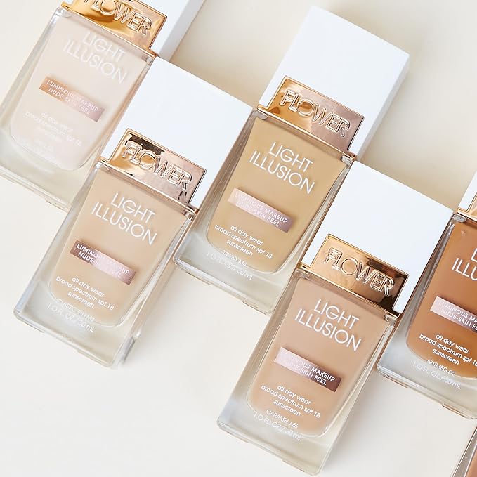 FLOWER BEAUTY By Drew Barrymore Light Illusion SPF Foundation - Blendable + Buildable - Natural Finish - Lightweight Formula (Soft Sand)