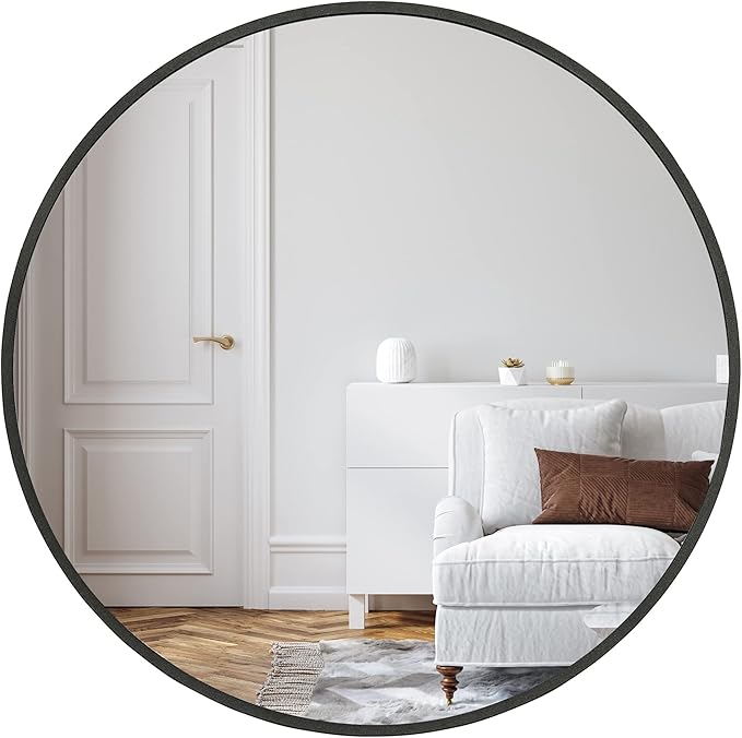 Americanflat 31" Round Mirror - Hanging Mirrors with Aluminum Frame - Modern Mirror for Bathroom, Bedroom, Living Room - Mirrors for Wall Display and Home Decor - Black