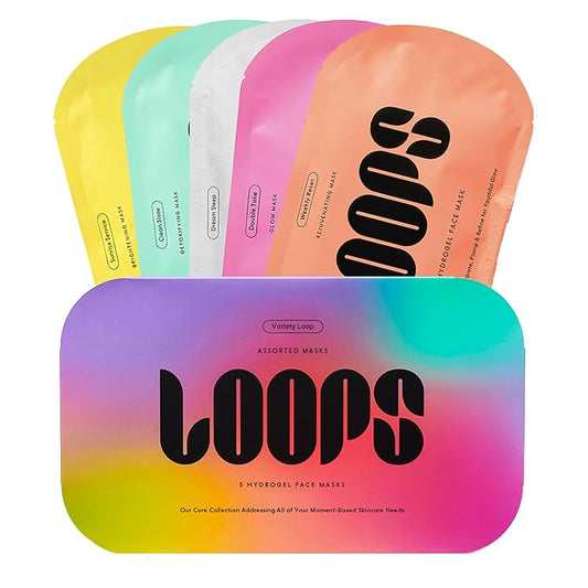 LOOPS VARIETY LOOP KIT - Hydrogel Korean Face Mask for Every Skin- Five Collagen Face Masks for Brightening, Detoxifying, Repairing, Glowing, & Rejuvenating - Gifts for Women -5 Pc