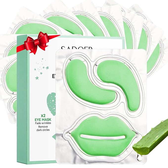 10 Pair Under Eye Mask & 10 Pair Lip Mask Skincare Set, Aloe Vera Lip Patches & Under Eye Patches for Puffy Eyes, Dark Circles, Dry Lips Lines, Deep Hydrating Moisturizing for Women & Men Skincare