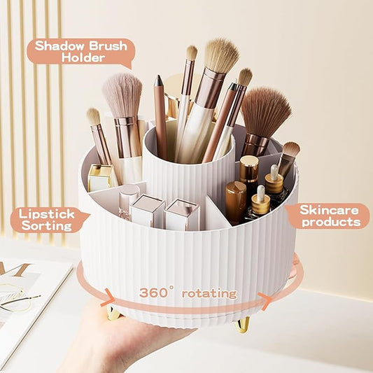 360° Rotate Makeup Brush Holder Organizer, Makeup Organizers Countertop, Makeup organization and Skincare Storage for Vanity, Desktop, Bathroom (White)