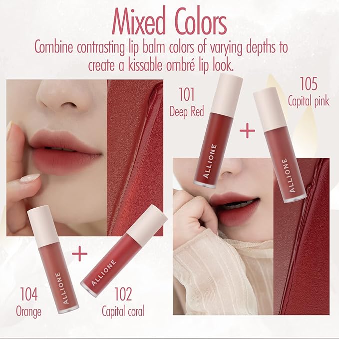 ALLIONE Korean Lip Tint Balm, Velvet Matte Tint Stain, Moisturizing Hydrating Cream for Soft Lips, Smudge-proof Color