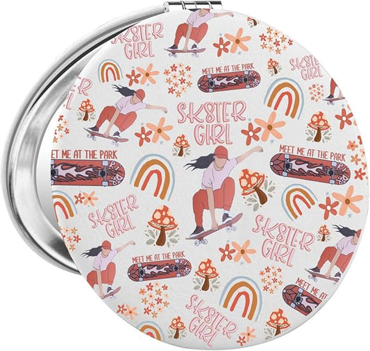 FAADBUK Skateboarder Gift Skateboard Lover Gift Skating Fan Gifts Skater Girl Makeup Mirror for Her (Skater Girl Mirror)