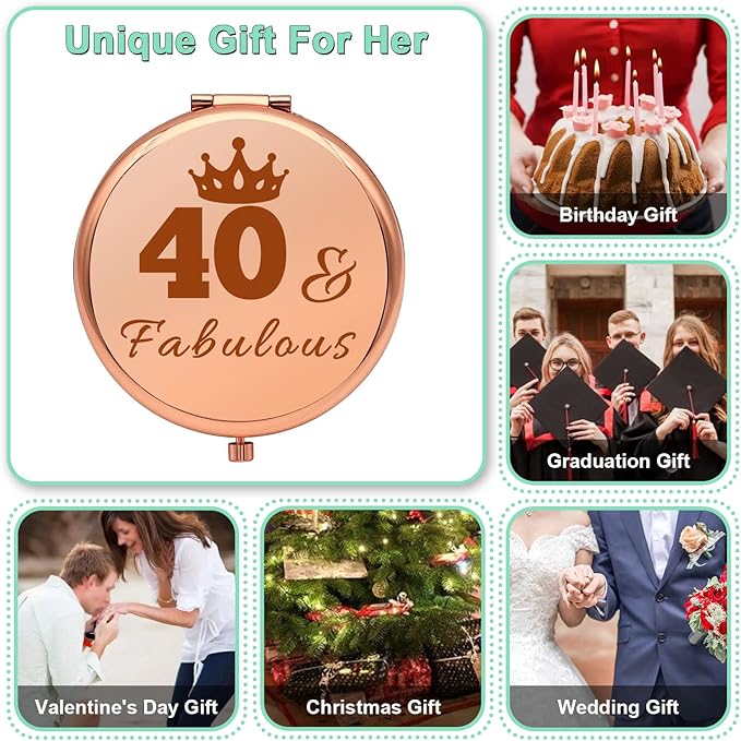 40th Birthday Gifts for Women 40 Year Old Birthday Gifts for Women Compact Makeup Mirror for Mom Wife Aunt Sister Funny 40th Birthday Gifts for Her Folding Makeup Mirror Turning 40 Gifts for Women