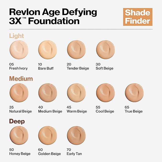 Revlon Age Defying 3X Makeup Foundation, Firming, Lifting and Anti-Aging Medium, Buildable Coverage with Natural Finish SPF 20, 060 Golden Beige, 1 fl oz