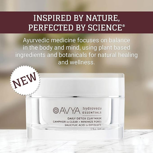 AVYA Hydroveda Essentials Daily Detox Clay Mask (1.7oz) - Bentonite Clay Treatment for Blemishes & Calming Camphor for Inflammation/Remove Impurities and Cleanse Pores