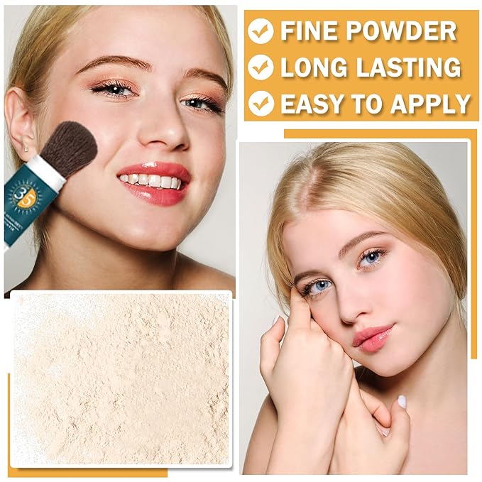 Sunscreen Setting Powder Mineral Sunscreen Powder SPF 35 PA+++ Soft Focus Matte Long Lasting Concealer Brighten Oil Control Powder Makeup For Natural Flawless Face #01 Translucent