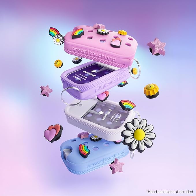 Touchland x Crocs Limited Edition Mist Case 1 Fl. OZ., Stylish Hand Sanitizer Spray Accessory, with 5 Jibbitz Charms and Keyring, Cosmic White Color