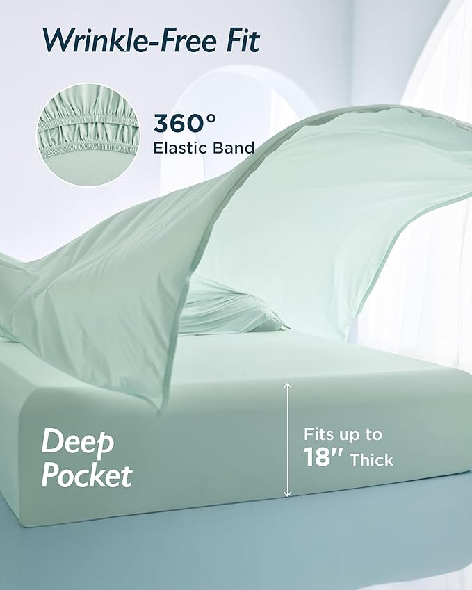 Breescape Cooling Sheet Set King Size - BlendTek™ Dry & Cool Technology for Hot Sleepers and Night Sweats, Q-Max>0.46 Tech, Deep Pocket Up to 18", 360° Elastic Band, Mint Green