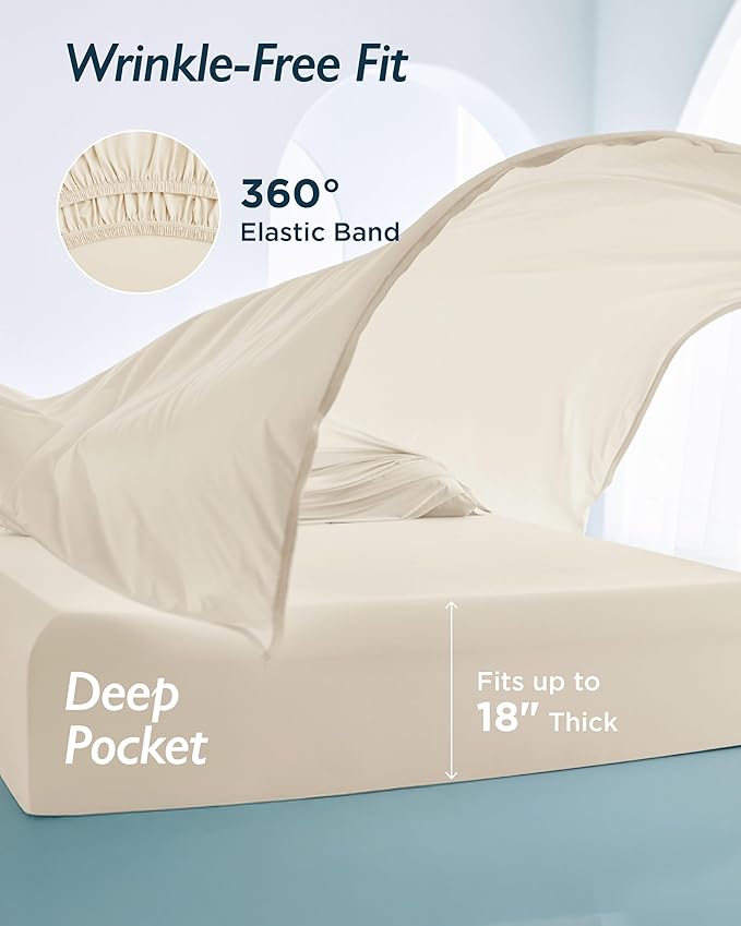 Breescape Cooling Sheet Set Twin Size - BlendTek™ Dry & Cool Technology for Hot Sleepers and Night Sweats, Q-Max>0.46 Tech, Deep Pocket Up to 18", 360° Elastic Band, Ivory
