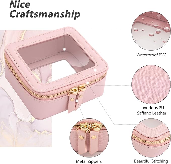 Aveniee Clear Makeup Bag Small, Mini Cosmetic Bags Travel Toiletry Bag, TSA Approved Clear Makeup Case Pouch with Zipper, Car Organizer Essentials for Women Men(Pink)