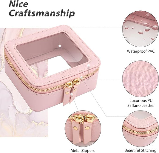 Aveniee Clear Makeup Bag Small, Mini Cosmetic Bags Travel Toiletry Bag, TSA Approved Clear Makeup Case Pouch with Zipper, Car Organizer Essentials for Women Men(Pink)