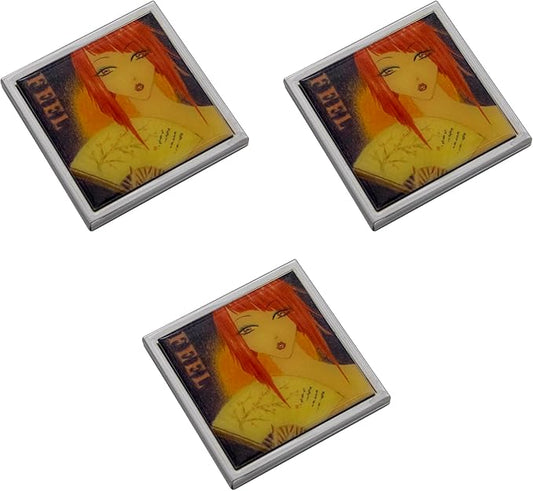 Stephanie Imports Set of 3 Double Sided Magnifying Compact Slim Mirrors with Printed Insert (Anime Feel, Square)