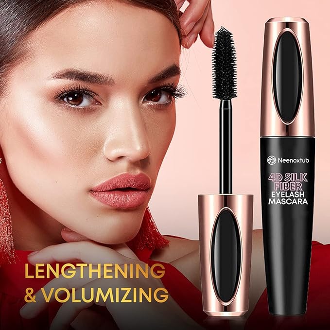 4D Silk Fiber Lash Mascara, Lengthening and Thick, Long Lasting, Waterproof & Smudge-Proof, Hypoallergenic Formula 2 Pack Black