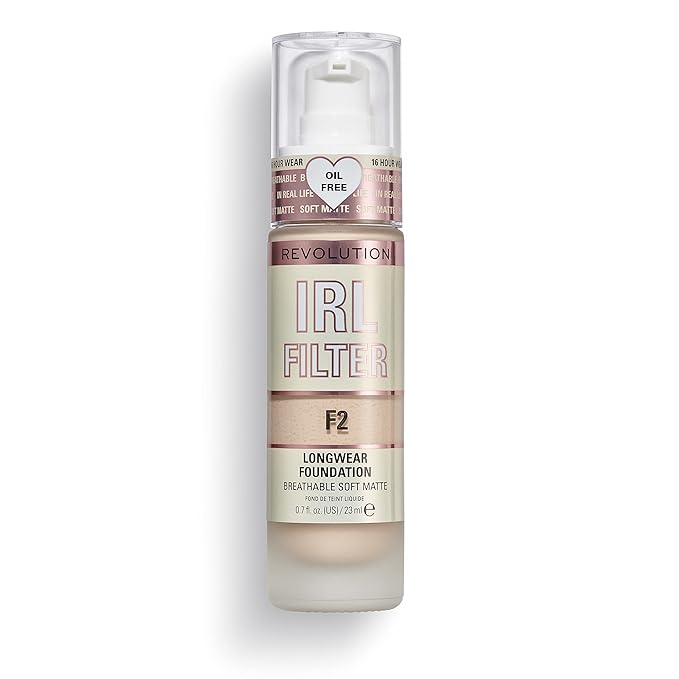 Revolution, IRL Filter Longwear Foundation, Soft & Breathable Formula, Medium to Full Coverage, Matte Finish, F2, 0.7 fl oz