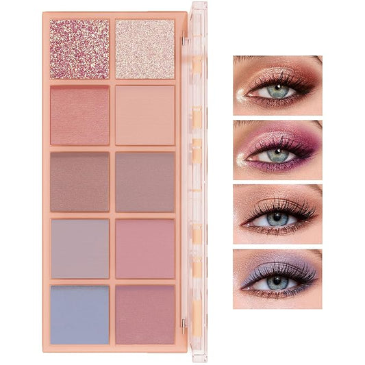10 Colors Makeup Naked Eyeshadow Palette,Nude Matte Shimmer Eyeshadow Palette,Natural Glitter Pigment Eye Shadow Pallete Set Long Lasting & Waterproof Smokey Eye Professional Beauty Makeup Kit #8