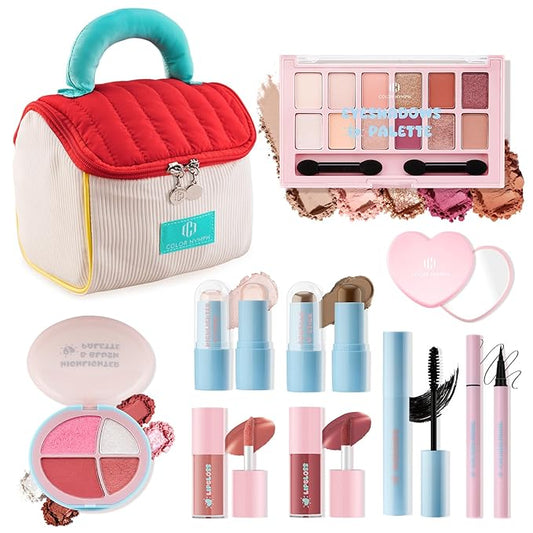 Color Nymph All In One Girls Makeup Kits for Teen Girls & Women Full Kit with Cutie Pie Handbag, Make up Set for Girl with Eyeshadow Blushes Contour Highlighter Lipgloss Mascara Eyeliner and Mirror