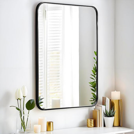 20x30 Rectangle Mirror Full Length Wall Mounted Hanging or Against Wall Metal Frame Dressing Make-up Mirrors for Entryway Bedroom Bathroom Living Room 20 30 inch Black