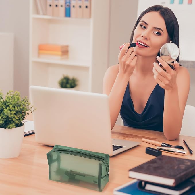 6 Pieces Mesh Makeup Bags Mesh Cosmetic Bag Portable Travel Organizing Zipper Pouch Toiletries Makeup Pouches for Home Office Travel Accessories (Green)