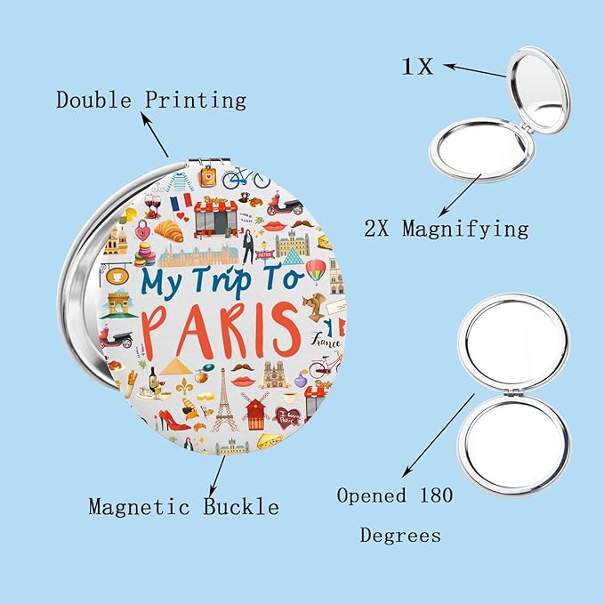 BEKECH Paris Travel Gift My Trip to Paris Travel Makeup Mirror Paris Trip Gift Europe Vacation Pocket Mirror Paris Gifts