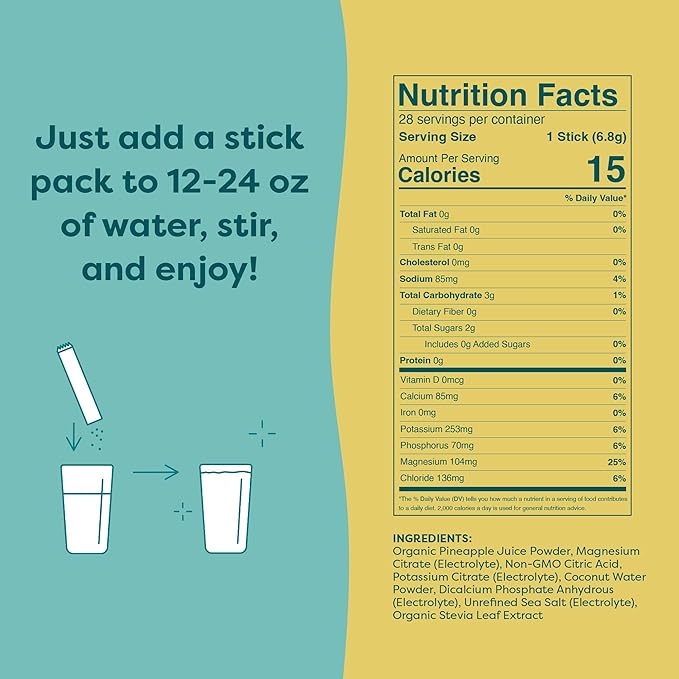 FlavCity Pineapple Coconut Electrolytes Powder Packets - 28 Hydration Packets - No Added Sugar - Hydration Powder with Real Fruit & Unrefined Sea Salt - Keto & Gluten-Free (28 Stick Packs)