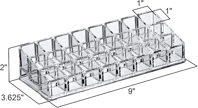Amazing Abby - Glamour - 2-Pack 24-Slot Acrylic Lipstick Organizer, Lipstick Holder, Lip Gloss Holder, Cosmetic Storage Display, Perfect Storage Solution for Drawer and Vanity (Slot Size: 0.9" x 0.9")