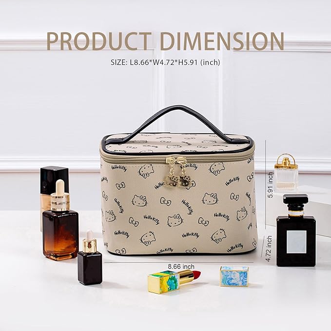 AmBealla Make up Bag Travel Cosmetic Bags Brush Holder Zipper Pouch Case Organizer Cute Organizer Suitable for Purse for Women (Beige Bucket Bag)