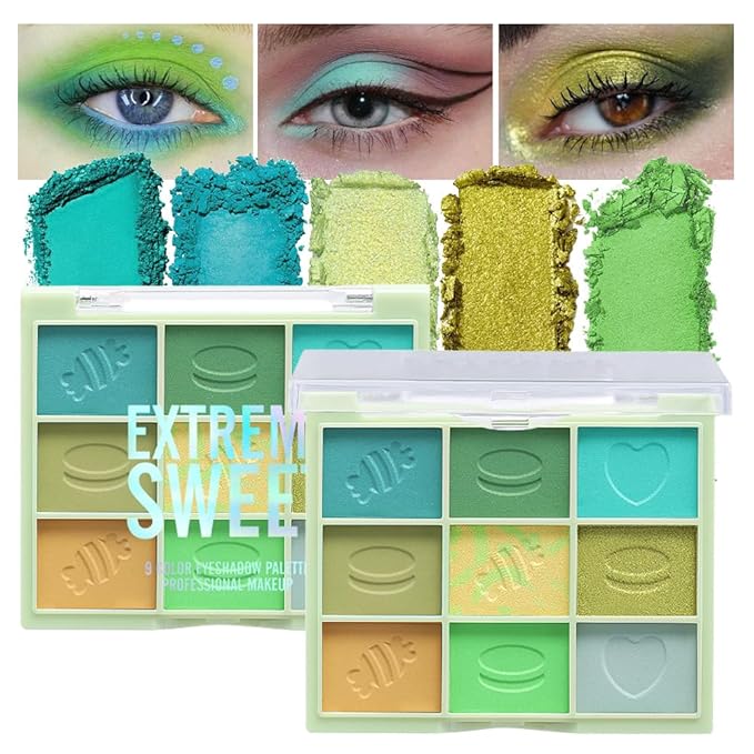 9Colors Eyeshadow Palette, Green Eye Enhancers Magic EyeShadow Palette, Glitter Shimmer Sparkly Eye Shadow Makeup, Velvety Pigmented Creamy Long Lasting Waterproof Naturing-Looking Women Girls